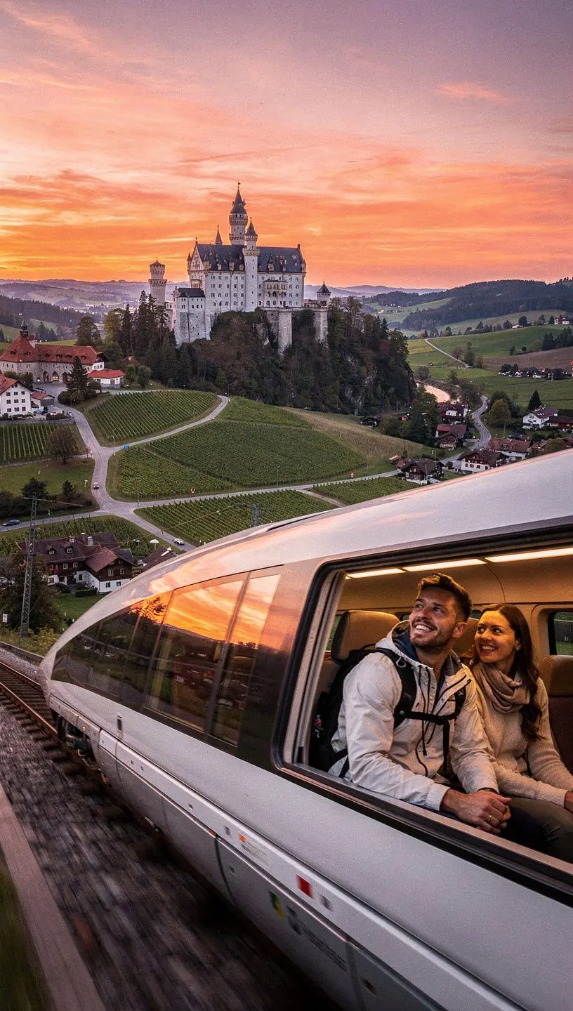 Übersichtskarte von Bahnstrecken und touristischen Zielen in Deutschland zur Routenplanung